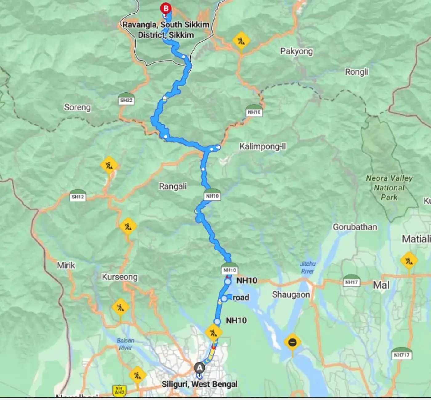 How to reach Ravangla: By Road , Train , Flight and Different Cities 2025 2 This map is showing the route from Siliguri to Ravangla
