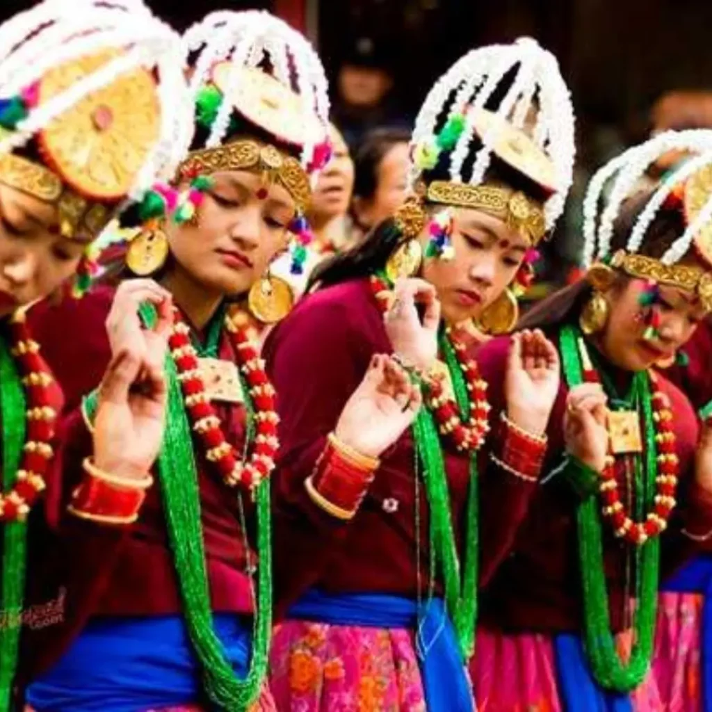 Culture of Sikkim: Tradition , Food & Art, Music, Dance & Image 4 Sikkim culture representing by the local girls by dancing