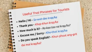 This image contains Basic Travel Thai Phrases for Tourists