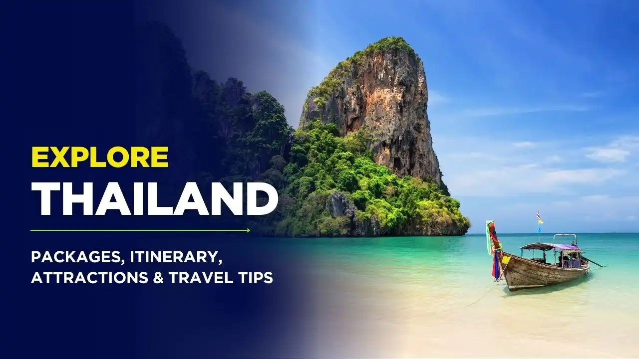 Beautiful beach in Thailand with traditional long-tail boats