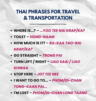 Thai Phrases for Travel
& Transportation