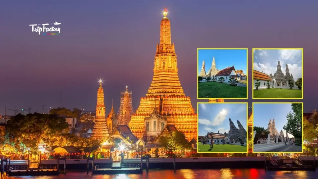 This is the image of Wat Arun Temple with four different part of this temple