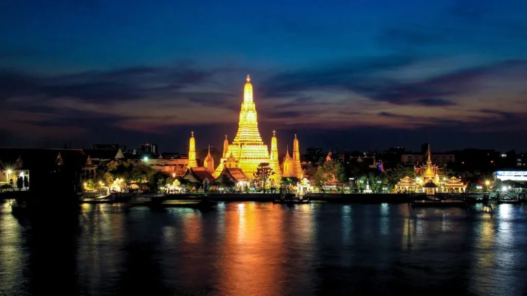Night view of Wat Pho temple or religious site of Bangkok, Thailand