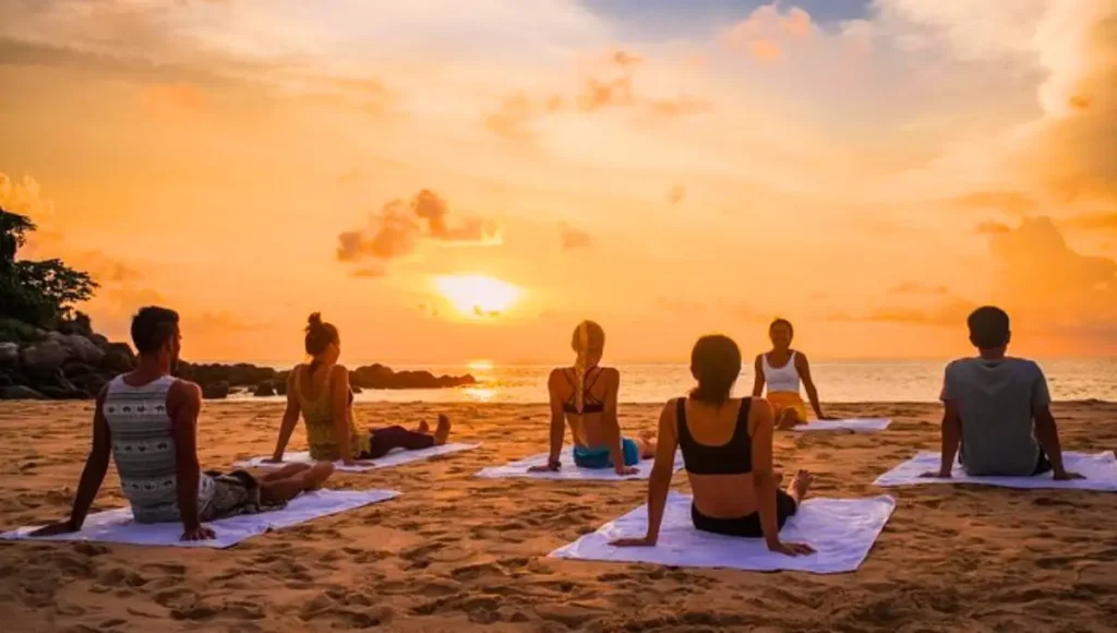 Join a beach yoga class