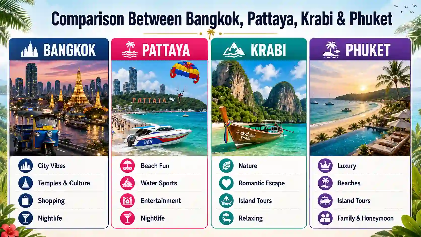 Quick Comparison of Bangkok, Pattaya, Krabi, Phuket
